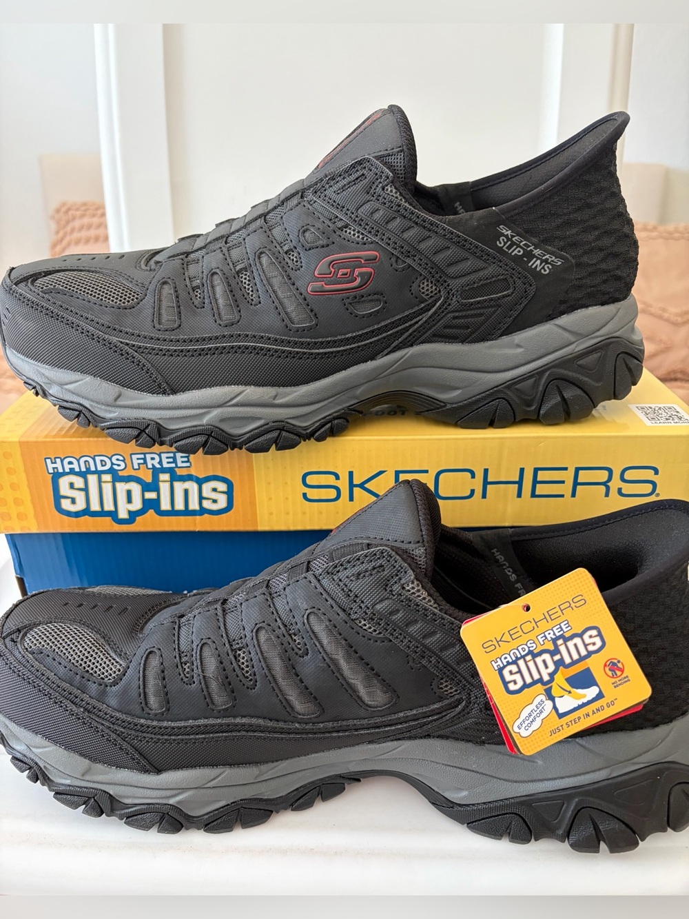 Skechers Men’s Afterburn Black Slip-In Athletic Sneakers with Gray Sole